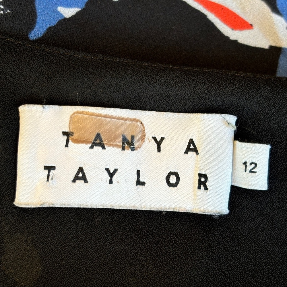 Tanya Taylor Orla Blue Black Red‎ Flora One Shoulder Silk Ruffle Top Size 12 - Picture 12 of 12